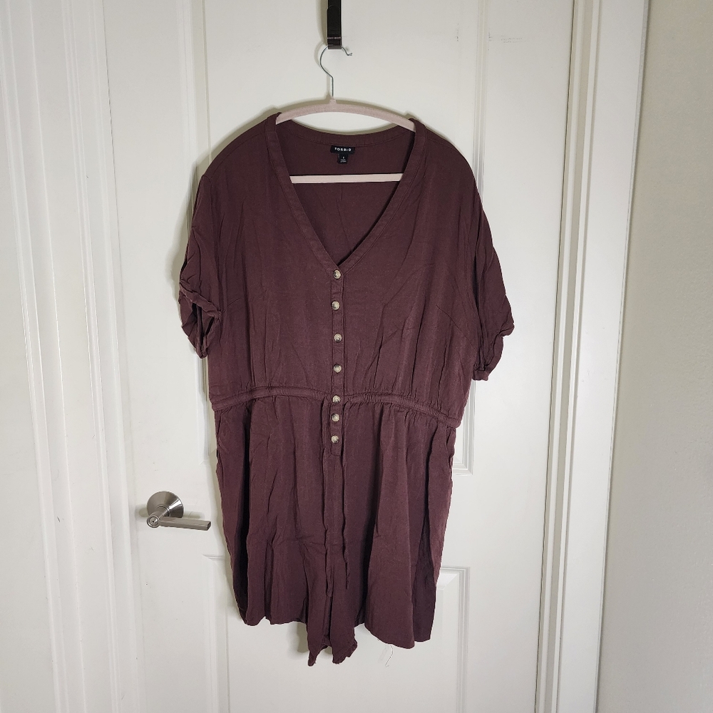 Torrid Brown Rayon Slub Button Front Romper Size 1 (1XL)